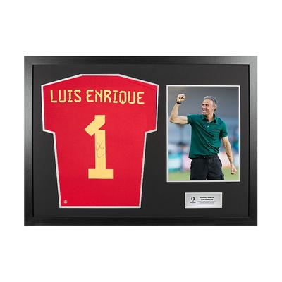 UEFA 2024 Luis Enrique, hinten signiert und gerahmt, Spanien 2022 Heimtrikot mit Fan-Stil-Nummern Image