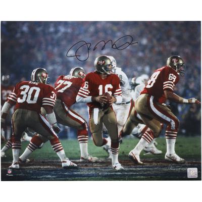 Signiertes 16 x 20 Zoll großes Super Bowl XIX Dropback-Foto von Joe Montana von den San Francisco 49ers Image