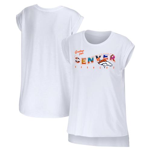 Damenbekleidung von Erin Andrews White Denver Broncos Greetings From Muscle T-Shirt