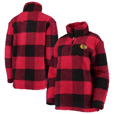 G-III 4Her von Carl Banks Rot/Schwarze Chicago Blackhawks Plaid Sherpa Quarter-Zip-Jacke für Damen Image