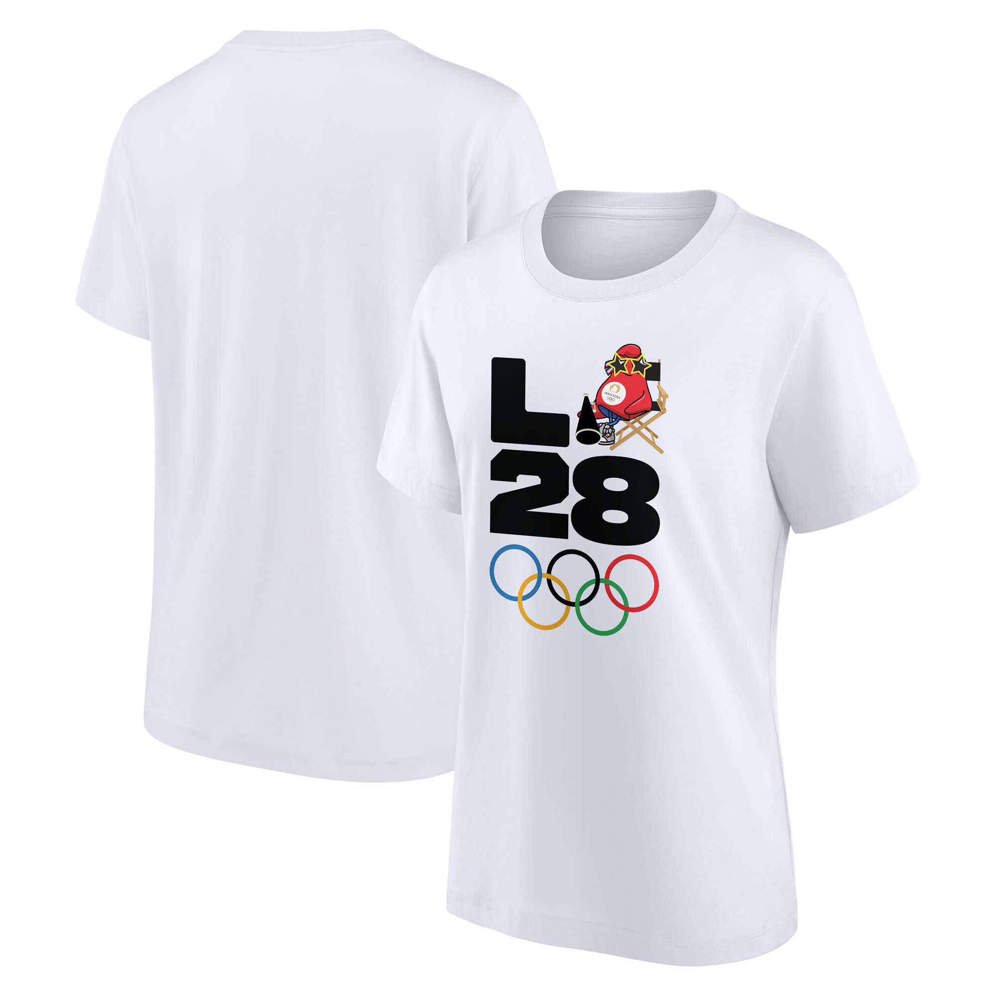 T-Shirt mit Grafik „Phrygisches Maskottchen“ für die Olympischen Spiele 2024 Paris x LA28 mit Flaggenübergabe – Damen Image