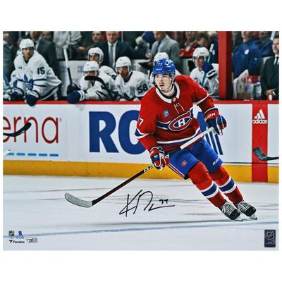 Kirby Dach Montreal Canadiens signiertes 16" x 20" rotes Trikot, Debütfoto der Canadiens Image