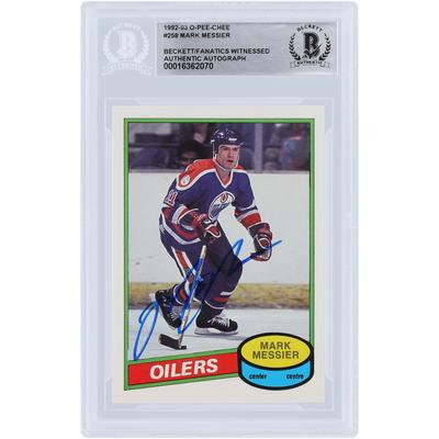 Mark Messier, Edmonton Oilers, signiert, 1992–93, O-Pee-Chee #258, Beckett Fanatics, bezeugte authentifizierte Karte Image