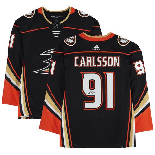 Signiertes schwarzes adidas Authentic-Trikot von Leo Carlsson von den Anaheim Ducks