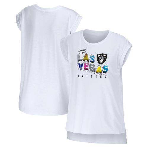 Damenbekleidung von Erin Andrews Weißes Las Vegas Raiders Greetings From Muscle T-Shirt