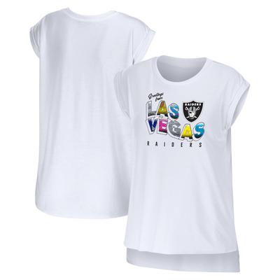 Damenbekleidung von Erin Andrews Weißes Las Vegas Raiders Greetings From Muscle T-Shirt Image
