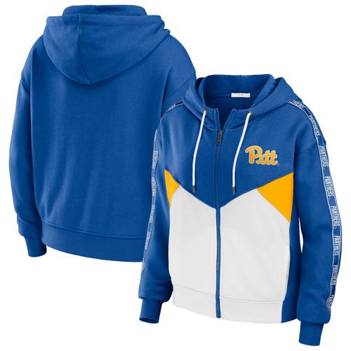 Damenbekleidung von Erin Andrews Royal Pitt Panthers Colorblock-Hoodiejacke mit durchgehendem Reißverschluss