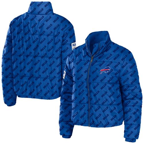 Damenbekleidung von Erin Andrews Royal Buffalo Bills Puffer-Kurzjacke mit durchgehendem Reißverschluss