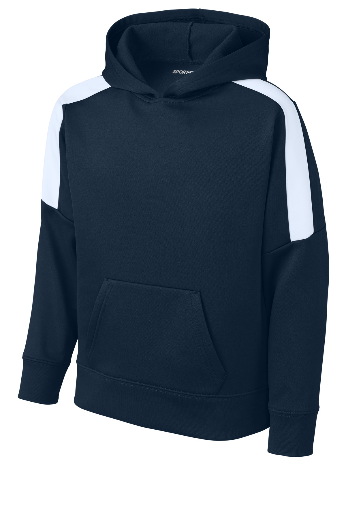 Sport-Tek YST255 Youth Sport-Wick Fleece United Pullover Hoodie in Navy Blue/White size XL | Polyester