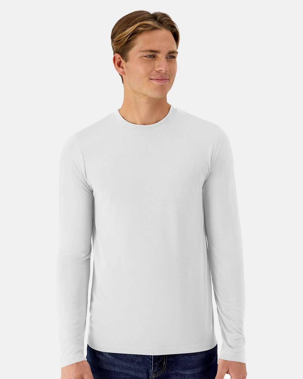 Hanes 484L Cool-Dri Cotton Touch Long-Sleeve T-Shirt in White size XL | ring spun polyester jersey