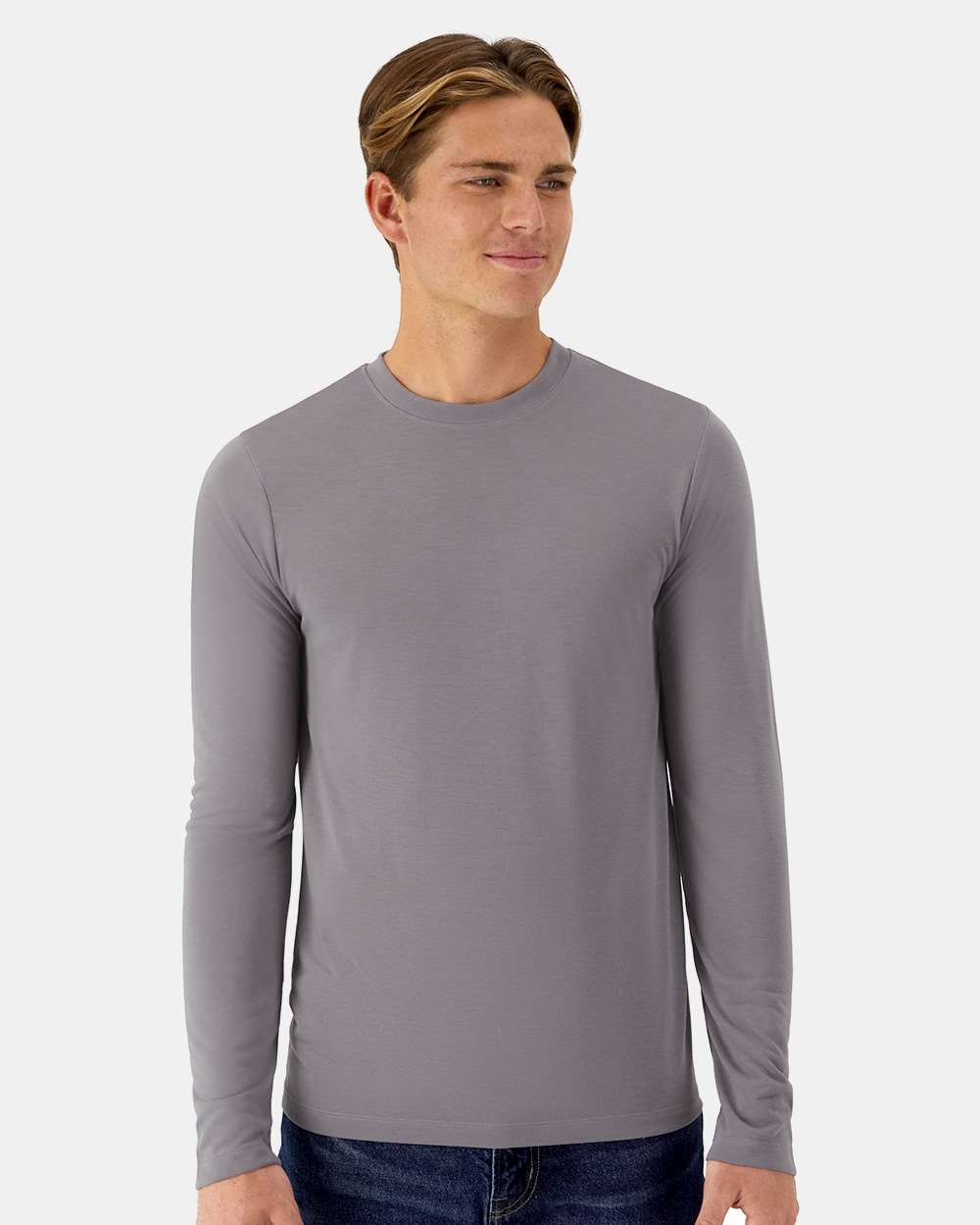 Hanes 484L Cool-Dri Cotton Touch Long-Sleeve T-Shirt in Graphite Grey size Large | ring spun polyester jersey