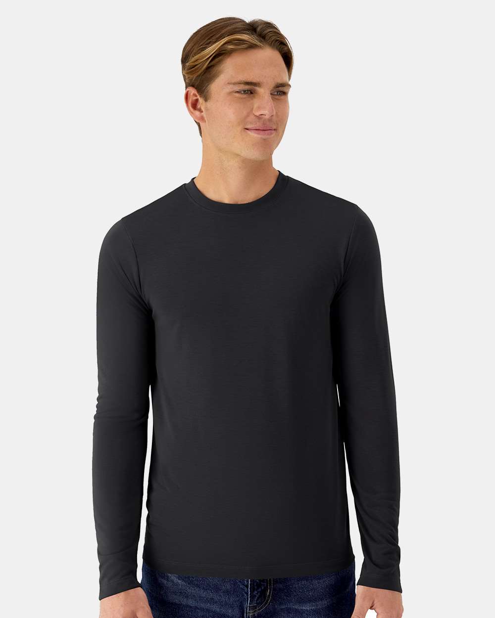 Hanes 484L Cool-Dri Cotton Touch Long-Sleeve T-Shirt in Black size Large | ring spun polyester jersey