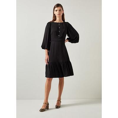 Jade Black Satin Crepe Full Sleeve Short Dress, Black