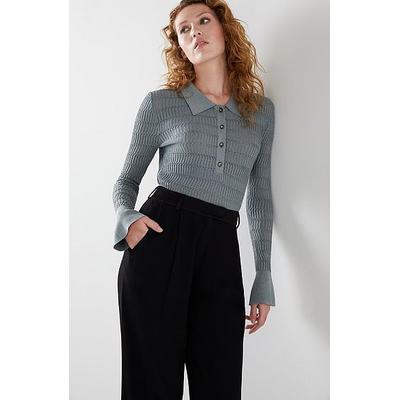 Lara Gunmetal Metallic Ribbed Pointelle Top Multi, Multi