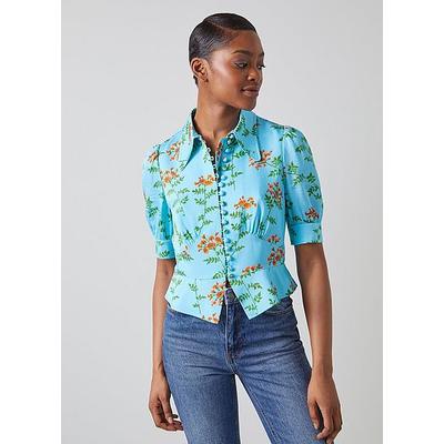 Esme Blue Valerian Floral Print Top, Blue