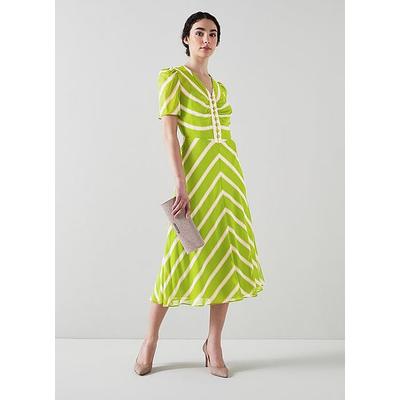 Holzer Green And Pink Chevron Stripe Silk Dress, Green