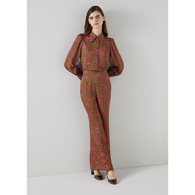 Esme Olive & Magenta Peony Print Trouser Multi, Multi