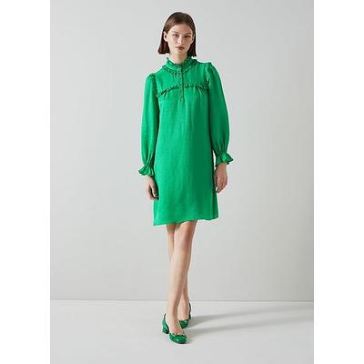 Edie Green Silk-Blend Ruffle Collar Dress, Green
