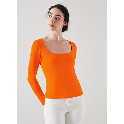 May Orange Square Neck Top with LENZING ECOVERO viscose, Orange