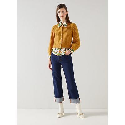 Nora Golden Fluffy Wool-Blend Cardigan, Gold