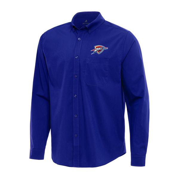 mens-antigua-royal-oklahoma-city-thunder-flight-woven-tri-blend-long-sleeve-button-down-shirt/