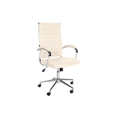 DELUKE® Bürostuhl Ergonomisch MEGAO Schreibtischstuhl Echtleder Höhenverstellbarer Drehstuhl Chefsessel, Computerstuhl 135 kg Creme Image