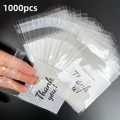 TEMU Economy Pack 500/1000pcs Small Treat Bags, "thank You" Printed Gift Bags, Small Self-sealing Opp Bags, Suitable For Storing Gifts, Biscuits And , Self-adhesive Packaging Bag, Suitable For Stores Shops