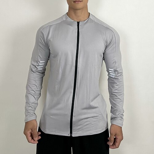 Herren Sportshirt Fitnessshirt Trainingsshirt Gepolstertes Kompressionsshirt Vollreißverschluss Langarm Oberteil Lässig Athleisure Herbst Einfarbig Thermowarm Weich Fitnesstraining Gehen Joggen