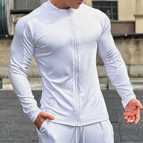 Herren Sportshirt Fitnessshirt Trainingsshirt Gepolstertes Kompressionsshirt Vollreißverschluss Langarm Oberteil Lässig Athleisure Herbst Einfarbig Thermowarm Weich Fitnesstraining Gehen Joggen