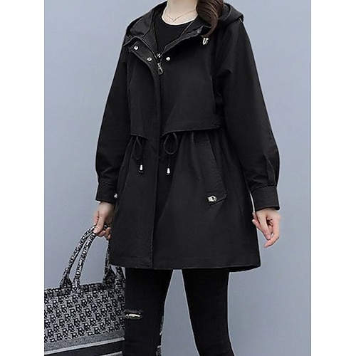 Damen Mantel Outdoor Strasse Freizeitskleidung Herbst Winter Standard Mantel Regular Fit warm Atmungsaktiv Stilvoll Brautkleider schlicht Jacken Langarm Glatt Streifen und Plaid Mit Taschen Schwarz Image