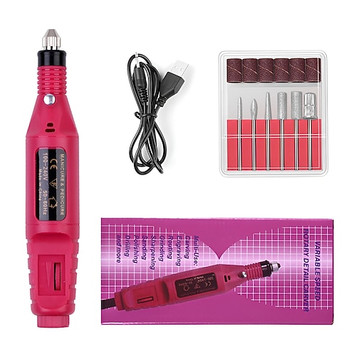 Trapano per unghie elettrico set per cura di manicure e pedicure mini kit per unghie 6 pezzi in fucsia kit trapano per unghie elettriche con accessori per arte delle unghie regalo di San Valentino