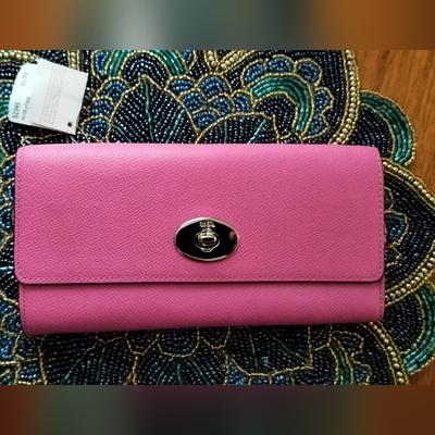 Coach Bags | Coach - Women's Pink Wallet, Double Twist Lock Coach Wallet. | Color: Orange/Pink | Size: Os