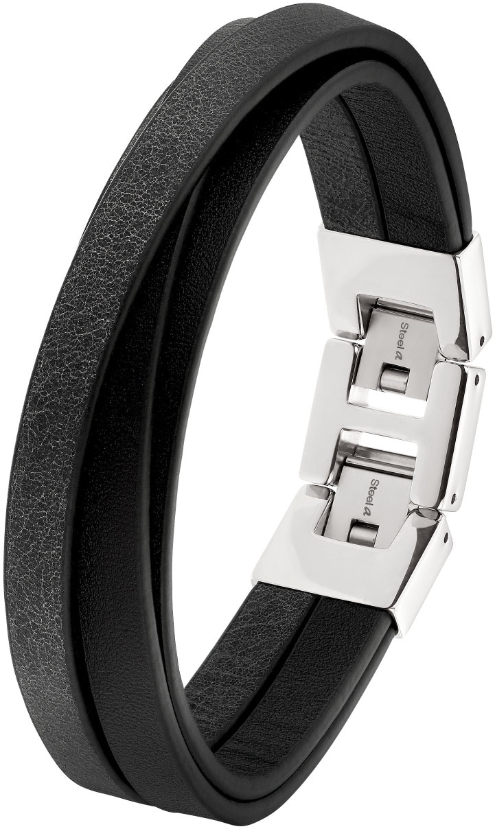 Armband S.OLIVER "2037989", grau (edelstahlfarben, grau), Armbänder, Herren, 21,5cm, Edelstahl Leder, Edelstahl, Leder, Armband