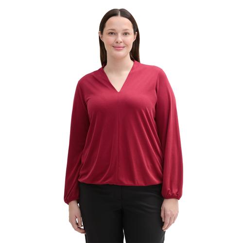 Langarmshirt TOM TAILOR PLUS Gr. 44, rot (deep red) Damen Shirts mit V-Ausschnitt