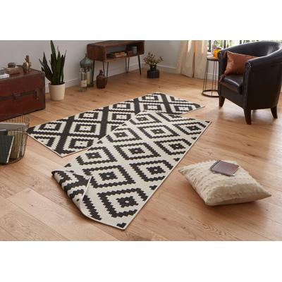 Teppich NORTHRUGS "Malta Wendeteppich" Gr. 12, schwarz (schwarz, creme), B:80cm H:5mm L:250cm, Kunstfaser, Teppiche, In-& Outdoor, Wetterfest, Balkon, Terrasse, Raute, Läufer, Wohnzimmer Image