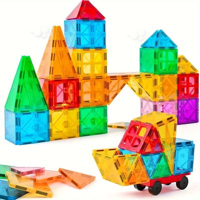 TEMU Magnetische Bausteine, 50pcs Konstruktion Bauen Set Bunte Magnetbausteine Fur Kinder Ab 3+ Jahren, Magnetspielzeug Starterset Mit 1 Auto Für Kinder Geburtstag Geschenk