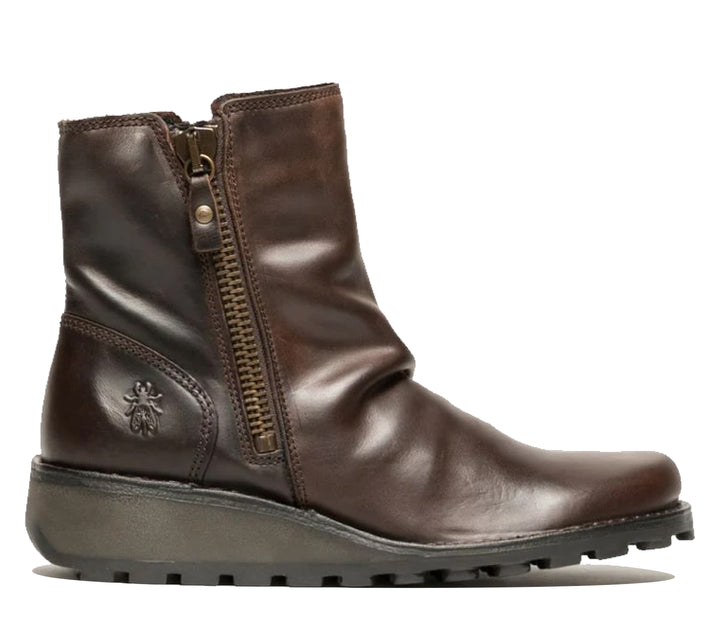 Fly London Damen MON944 Chelsea-Stiefel aus Leder mit Keilabsatz und Reißverschluss, Braun