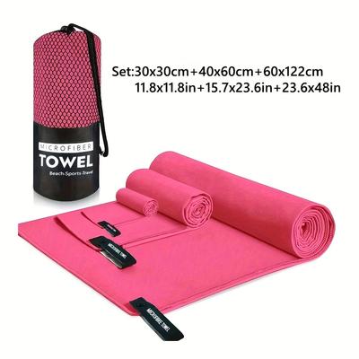 TEMU Quick-dry Towel - 3 No. Lightweight Microfiber Travel Towel Set With Bag, 30x30cm, 40x60cm, 60x122cm - Quick Dry Towel For Camping, Beach, Gym, Backpacking, Golf, Sports Towel, Golf Towel Image