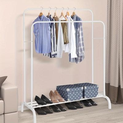 TEMU Clothes Rail Hanging Rails For Clothes Double-rail Metal Clothing Rack For Organizing Clothes And Shoes Storage Shelf Heavy Duty Freestanding Garment Clothing Rail For Bedroom