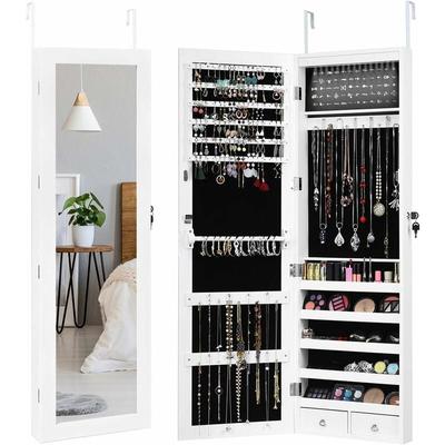 Schmuckschrank abschließbar mit 15 led, Schmuckregal weiß für Ketten, Ohrringe, Schmuckorganizer