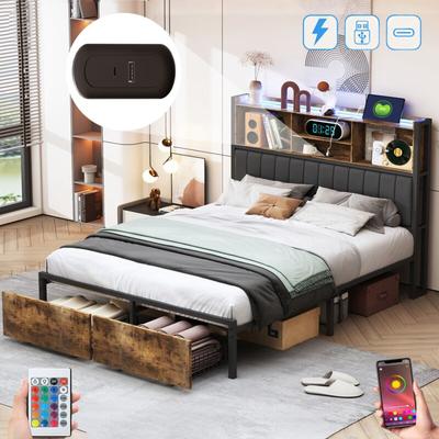 Dans Les Nuages - Bett 180x200cm, mit 2 Schubladen, LED-Beleuchtung, USB-A/C-Ladung, gepolsterte Image