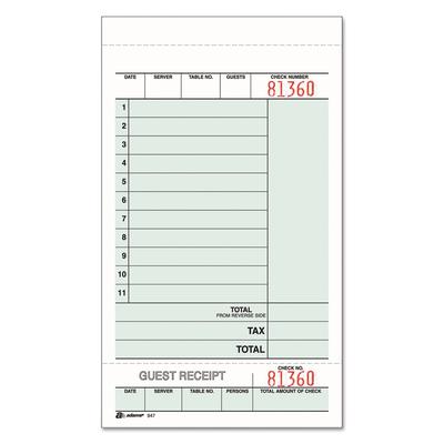 Adams Business Forms 947SWC Guest Check Unit Set, Carbonless Duplicate, 7 1/4 x 4 1/4, 250/Pack - Pack of 250