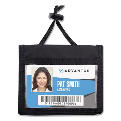 Advantus 75452 ID Badge Holder w/Convention Neck Pouch, Horizontal, 4 x 2 1/4, Black, 12/Pack - Pack of 12