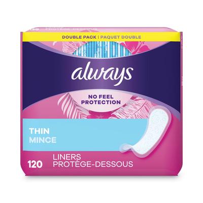 Always® 10796 Daily Panty Liners, Thin Regular, Unscented, 120 Per Box, 6/Case, 720 Total - Case of 6