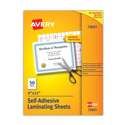 Avery 73601 Clear Self-Adhesive Laminating Sheets, 3 mil, 9