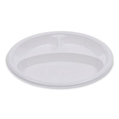 Boardwalk PLTHIPS10WH3 Hi-Impact Plastic Dinnerware, Plate, 3-Compartment, 10