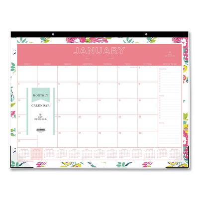 Blue Sky 103631 Day Designer Peyton Desk Pad Calendar, Floral Artwork, 22 x 17, Black Binding, Clear Corners, 12-Month (Jan-Dec): 2024