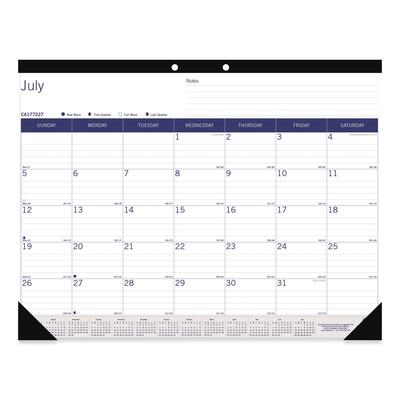 Blueline CA177227 Academic Monthly Desk Pad Calendar, 22 x 17, White/Blue/Gray Sheets, Black Binding/Corners, 13-Month (July-July): 2023-2024