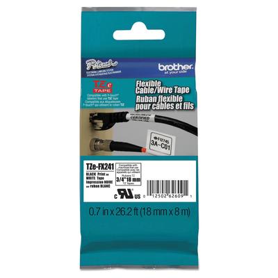 Brother TZEFX241 TZe Flexible Tape Cartridge for P-Touch Labelers, 0.7" x 26.2 ft, Black on White