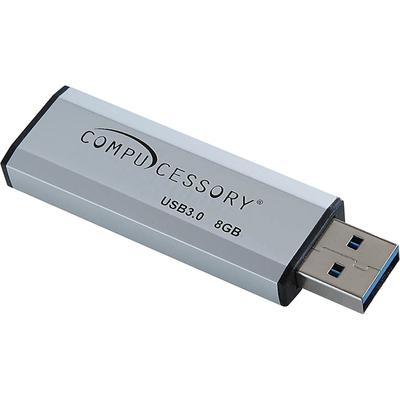 Compucessory 26468 Flash Drive, USB 3.0, 8GB, 2-1/10"Wx3/4"Lx1/4"H, Silver